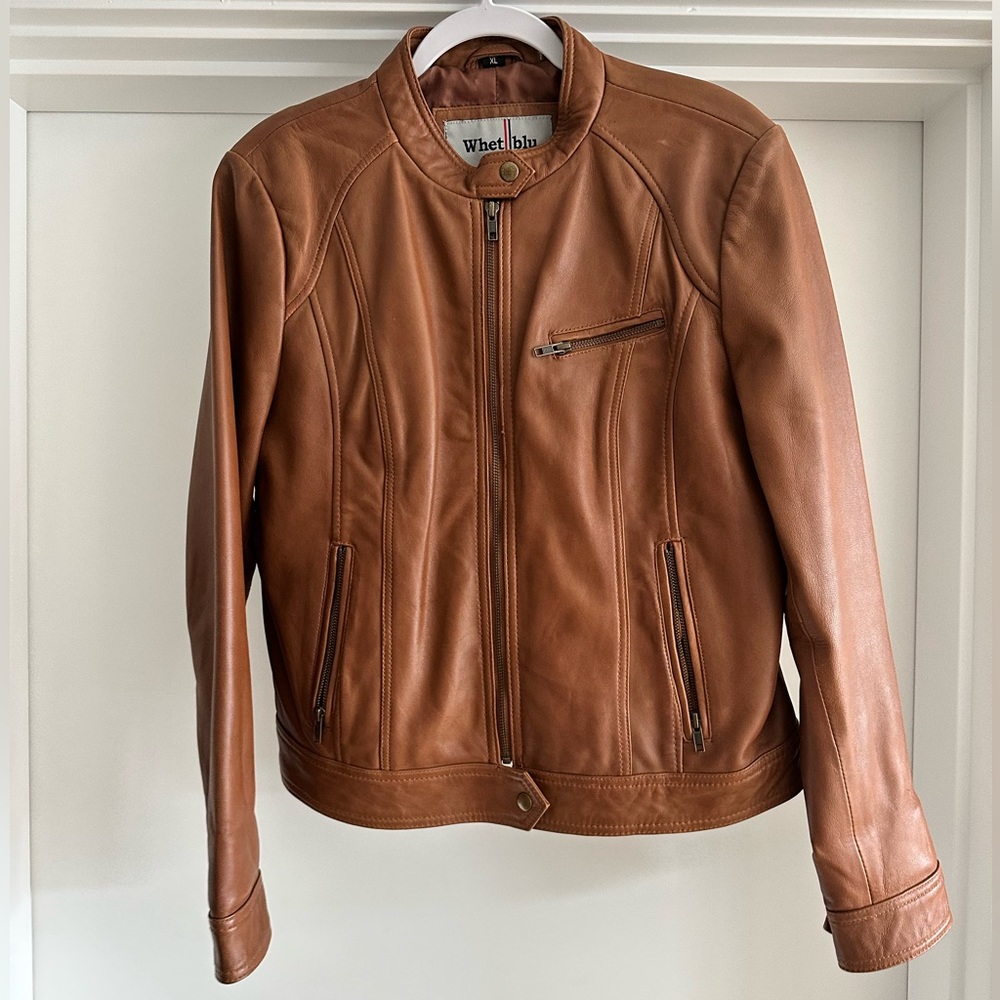 WhetBlu Cognac Leather Jacket